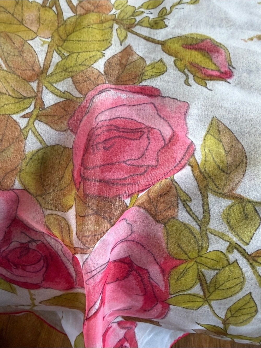 Vintage Made in Italy Floral Rose Nylon Scarf Pink Ivory 28x28 - Picture 5 of 5